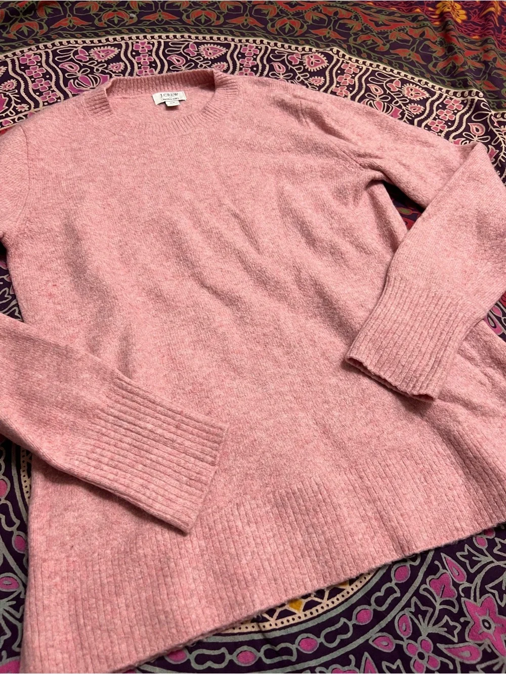 J.Crew Pink Crewneck Sweater XS Soft Wool Blend Lightweight Cozy Knit
